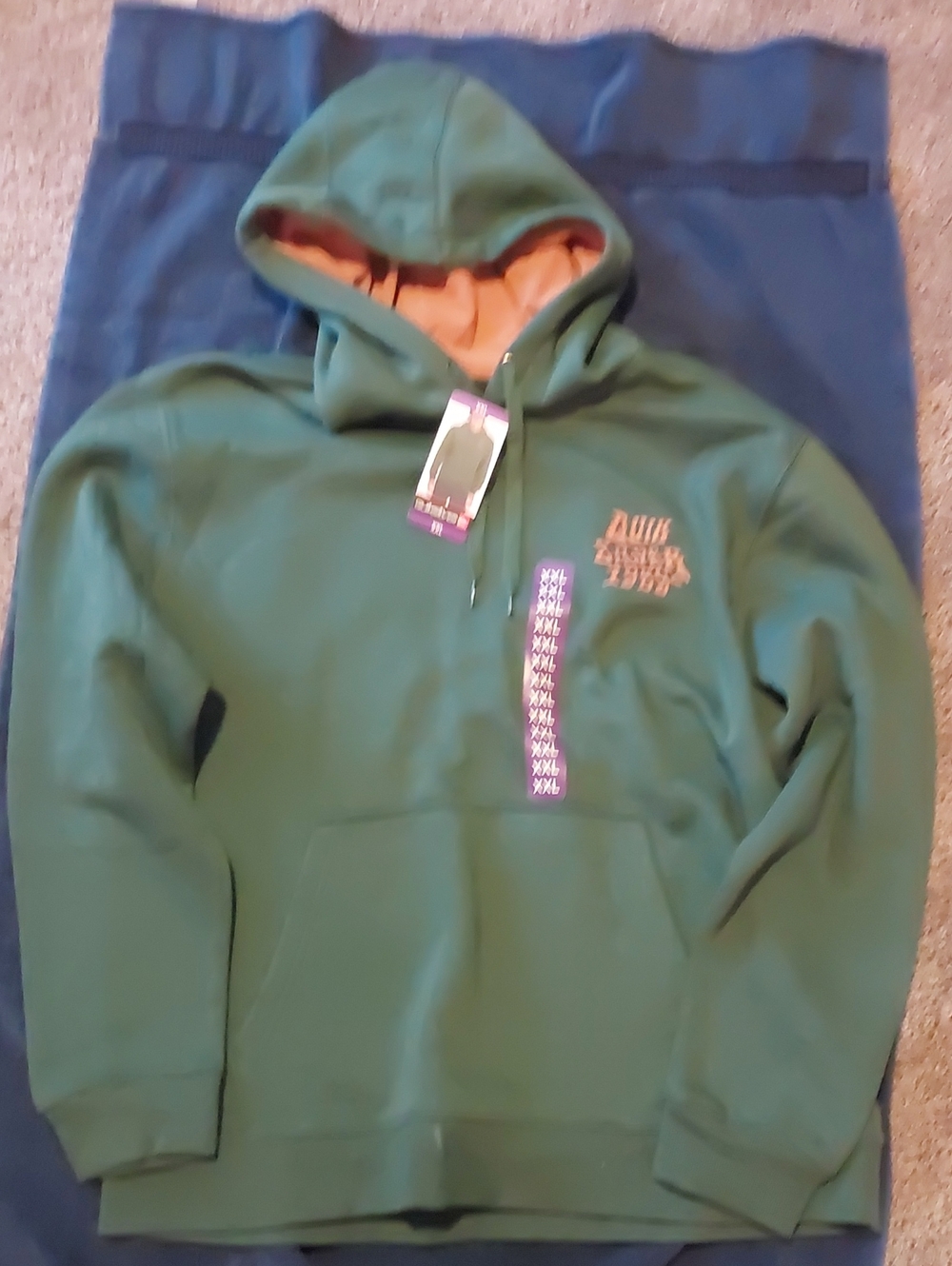 Quiksilver Green Hoodie with Orange Lining